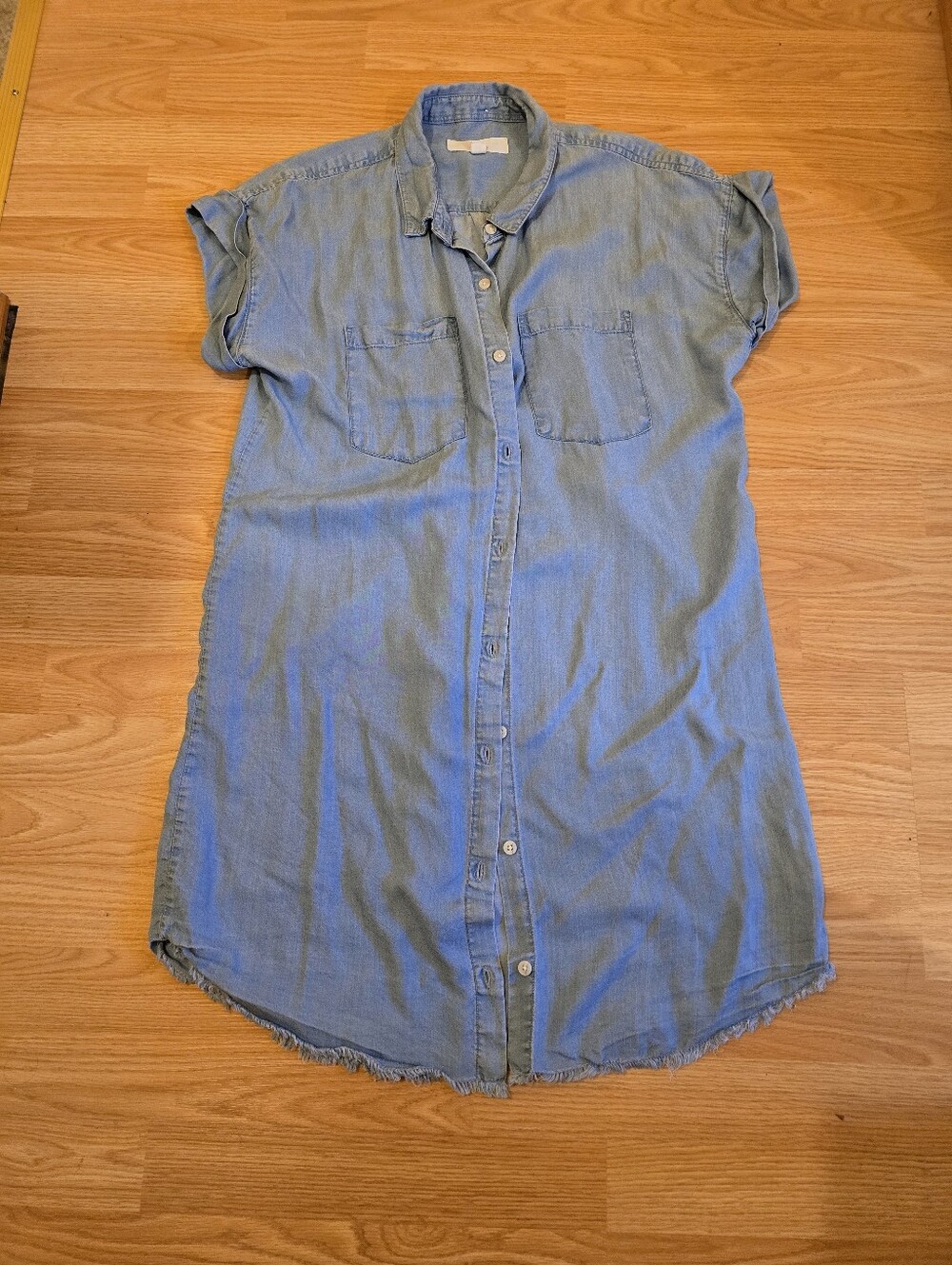Light Blue Denim Button-Front Kids Shirt Dress